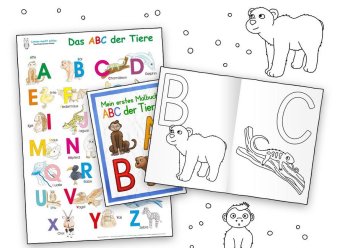 Das ABC der Tiere Lernposter DIN A3 laminiert + Malbuch DIN A4, 2 Teile 