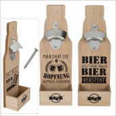 Metall-Flaschenöffner auf Holzbrett mit Aufhängevorrichtung für Kronkorken, Überraschungsmotiv