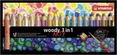 Buntstift, Wasserfarbe & Wachsmalkreide - STABILO woody 3 in 1 - ARTY - 18er Pack mit Spitzer und Pinsel - mit 18 versch