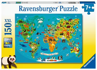 Ravensburger Kinderpuzzle - Tierische Weltkarte - 150 Teile Puzzle für Kinder ab 7 Jahren 