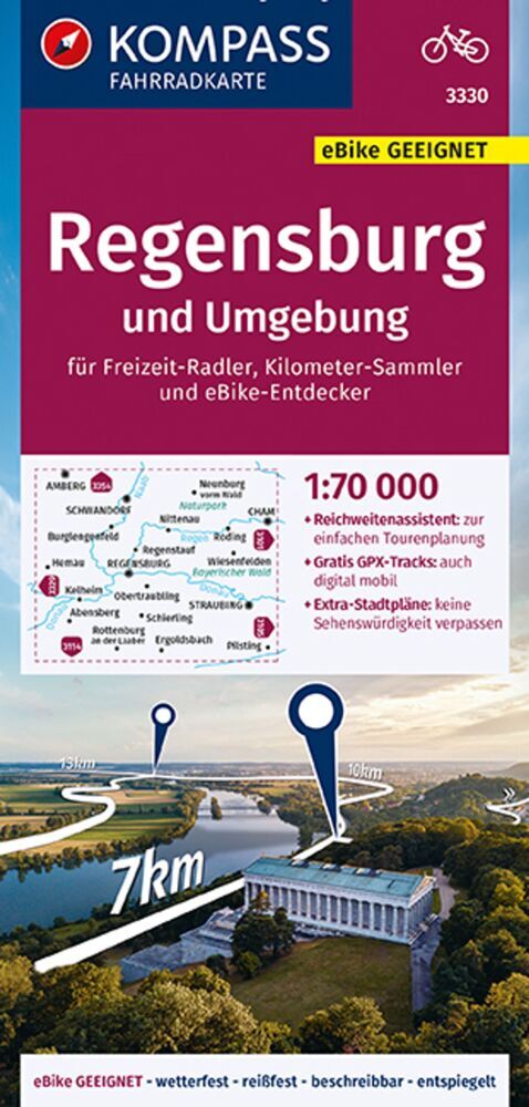 KOMPASS Fahrradkarte 3330 Regensburg und Umgebung 1:70.000