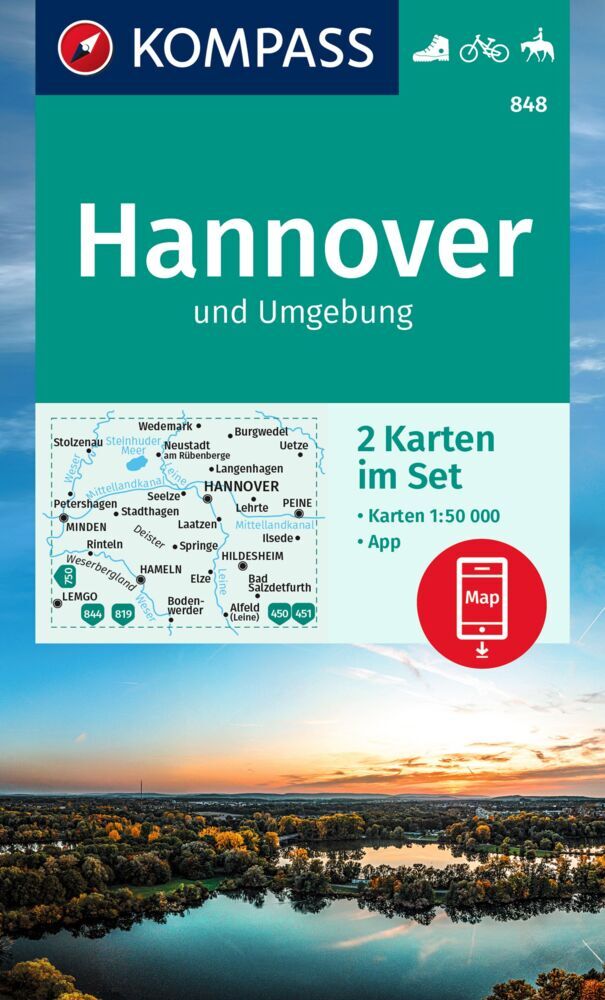 KOMPASS Wanderkarte 848 Hannover und Umgebung 1:50000 (2 Karten im Set)