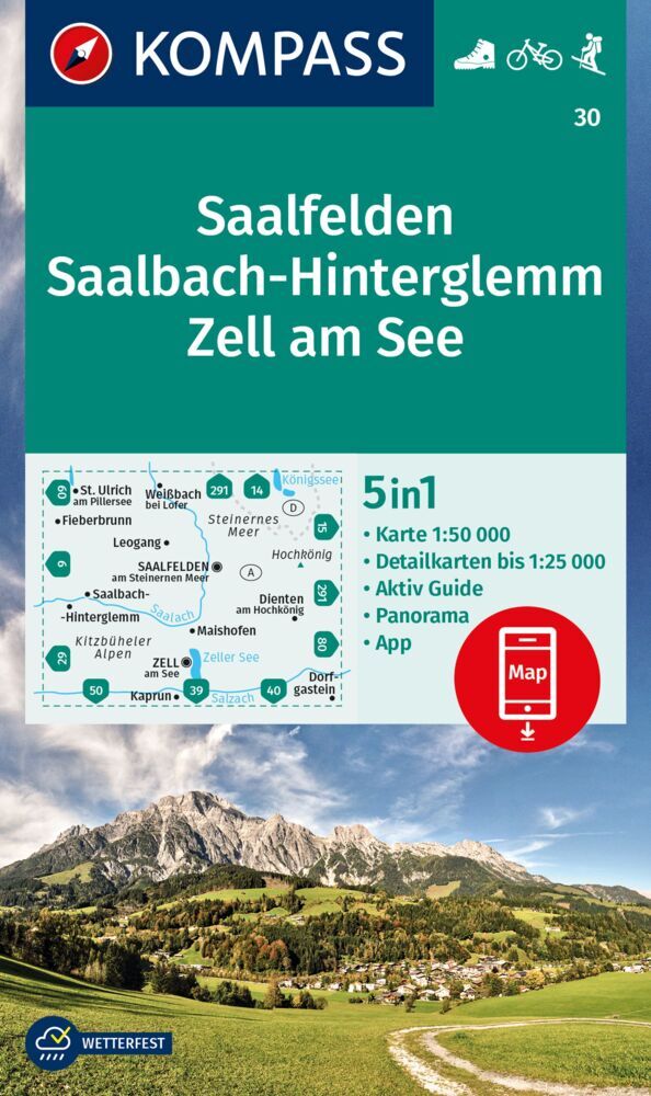 KOMPASS Wanderkarte 30 Saalfelden, Saalbach-Hinterglemm, Zell am See 1:50000