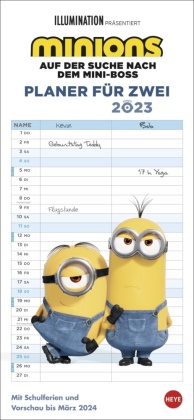 Minions Planer für zwei 2023. Kalender mit den kleinen gelben Chaos-Typen aus den Filmen 