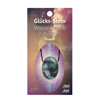 Glücksstein mit Band auf Astrokarte Wassermann/Fluorit
