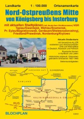 Landkarte Nord-Ostpreußens Mitte von Königsberg bis Insterburg