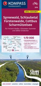 KOMPASS Fahrradkarte 3370 Spreewald, Schlaubetal, Fürstenwalde, Cottbus, Scharmützelsee mit Knotenpunkten 1:70.000