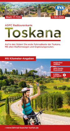 ADFC-Radtourenkarte IT-TOS Toskana 1:150.000, reiß- und wetterfest, E-Bike geeignet, GPS-Tracks Download, mit Bett+Bike
