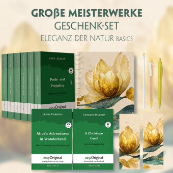 Große Meisterwerke Geschenkset - 8 Bücher (Hardcover+ Audio-Online) + Eleganz der Natur Schreibset Basics, m. 8 Beilage,