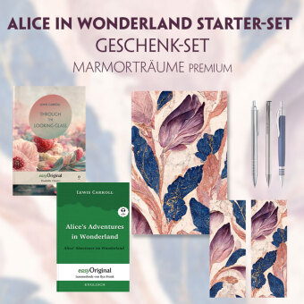 Alice im Wunderland Starter-Paket Geschenkset - 2 Bücher (mit Audio-Online) + Marmorträume Schreibset Premium, m. 2 Beil
