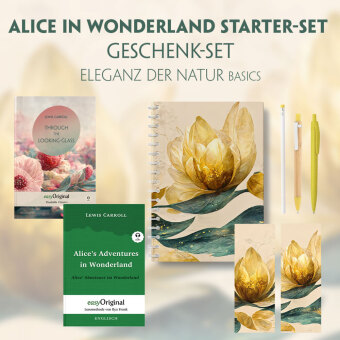 Alice im Wunderland Starter-Paket Geschenkset - 2 Bücher (mit Audio-Online) + Eleganz der Natur Schreibset Basics, m. 2