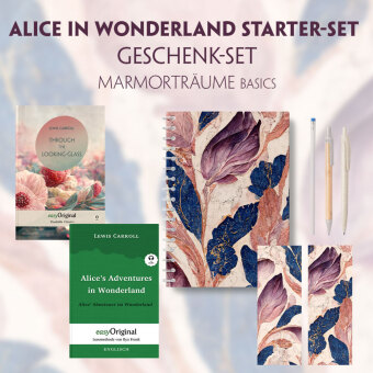 Alice im Wunderland Starter-Paket Geschenkset - 2 Bücher (mit Audio-Online) + Marmorträume Schreibset Basics, m. 2 Beila