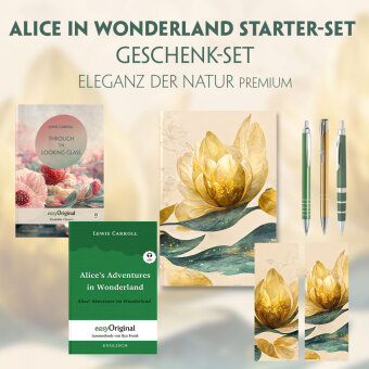 Alice im Wunderland Starter-Paket Geschenkset - 2 Bücher (mit Audio-Online) + Eleganz der Natur Schreibset Premium, m. 2