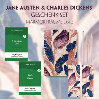 Jane Austen & Charles Dickens Geschenkset - 2 Bücher (Hardcover+ Audio-Online) + Marmorträume Schreibset Basics, m. 2 Be