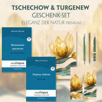 Tschechow & Turgenew Geschenkset - 2 Bücher (Softcover mit Audio-Online) + Eleganz der Natur Schreibset Premium, m. 2 Be