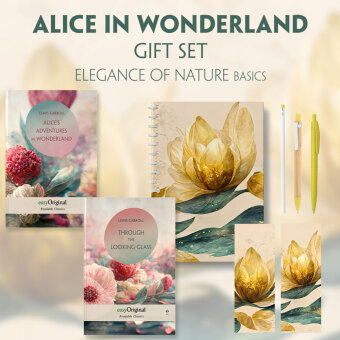 Alice in Wonderland Books-Set (with audio-online) Readable Classics Geschenkset + Eleganz der Natur Schreibset Basics, m