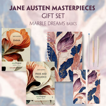 Jane Austen's Masterpieces (with audio-online) Readable Classics Geschenkset + Marmorträume Schreibset Basics, m. 2 Beil