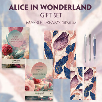 Alice in Wonderland Books-Set (with audio-online) Readable Classics Geschenkset + Marmorträume Schreibset Premium, m. 2