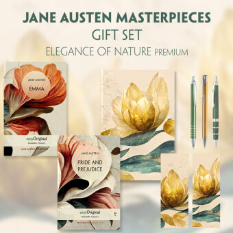 Jane Austen's Masterpieces (with audio-online) Readable Classics Geschenkset + Eleganz der Natur Schreibset Premium, m.
