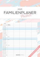 Alpha Edition - Familienplaner Pastell 2025 Familienkalender, 29,7x42cm, Kalender mit 5 Spalten, Ferienterminen, viel Pl