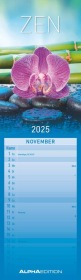 Streifenplaner Mini Zen 2025 - Streifen-Kalender 9,5x33 cm - Harmonie und Achtsamkeit - Wandplaner - Küchenkalender - Al