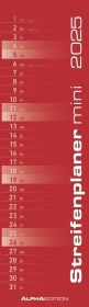 Streifenplaner Mini Rot 2025 - Streifen-Kalender 9,5x33 cm - Küchenkalender - Wandplaner - Alpha Edition