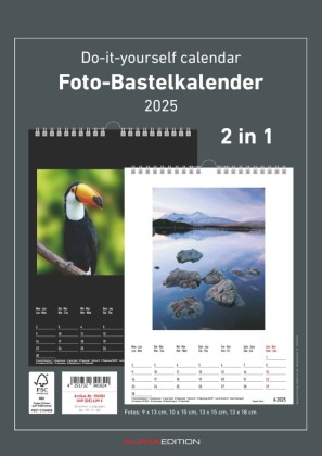 Alpha Edition - Foto-Bastelkalender 2025 schwarz und weiß, 21x29,7cm, Do it yourself Kalender mit Seiten aus hochwertige