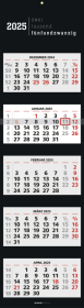 5-Monatskalender Black 2025 - Büro-Kalender 33x20 cm (geschlossen), 33x120 (geöffnet) - faltbar - mit Datumsschieber - A