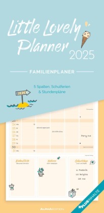 Alpha Edition - Little Lovely Planner 2025 Familienplaner, 22x45cm, Kalender mit 5 Spalten für Termine, viel Platz für N