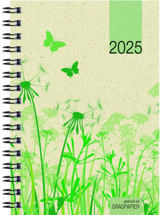 Zettler - Taschenkalender 2025 Graspapier, 10x14cm, Taschenplaner mit 128 Seiten im Kartoneinband mit Motiv, 1 Woche auf