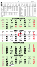 Zettler - 4-Monatskalender Recycling 2025, 33x58,8cm, Bürokalender mit Jahresübersicht, Blauer Engel, Datumsschieber, fa
