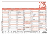 Zettler - Arbeitstagekalender 2025 weiß/rot, 21x14,8cm, Plakatkalender mit Monatsübersicht, 6 Monate auf 1 Seite, Ferien