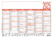 Zettler - Arbeitstagekalender 2025 weiß/rot, 29,7x21cm, Plakatkalender mit Jahresübersicht, 6 Monate auf 1 Seite, Mondph