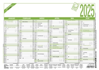 Zettler - Arbeitstagekalender 2025 Recycling, 29,7x21cm, Plakatkalender mit 6 Monaten auf 1 Seite, Mondphasen, Arbeitsta