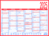 Arbeitstagekalender 2025 - A4 (29 x 21 cm) - 6 Monate auf 1 Seite - Tafelkalender - auf Pappe kaschiert - Jahresplaner