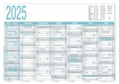 Zettler - Arbeitstagekalender 2025 grau/türkis, 29,7x21cm, Plakatkalender mit 6 Monaten auf 1 Seite, Mondphasen, Arbeits