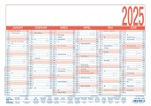 Arbeitstagekalender blau/rot 2025 - A4 (29,7 x 21 cm) - 6 Monate auf 1 Seite - Tafelkalender - Plakatkalender - Jahrespl