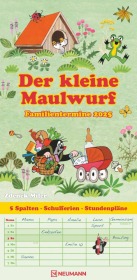 N NEUMANNVERLAGE - Der kleine Maulwurf 2025 Familienplaner, 22x45cm, Familienkalender mit 5 Spalten für Termine und Noti