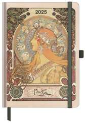 N NEUMANNVERLAGE - Alfons Mucha 2025 ArtDiary, 16x22cm, Taschenkalender mit Banderole und Lesebändchen, Tasche für Visit