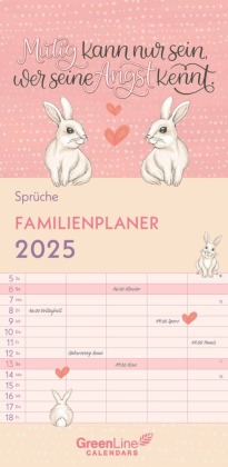 GreenLine - Sprüche 2025 Familienplaner, 22x45cm, Familienkalender mit effizienter Monatsaufteilung in 5 Spalten, für Fa