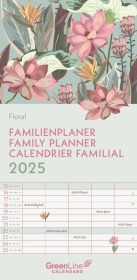GreenLine - Floral 2025 Familienplaner, 22x45cm, Familienkalender mit effizienter Monatsaufteilung in 5 Spalten, für Fam
