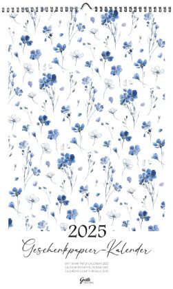 Geschenkpapierkalender 2025, Blaue Blumen