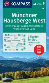 KOMPASS Wanderkarten-Set 796 Münchner Hausberge West, Ammergauer Alpen, Wetterstein, Werdenfelser Land (3 Karten) 1:25.0